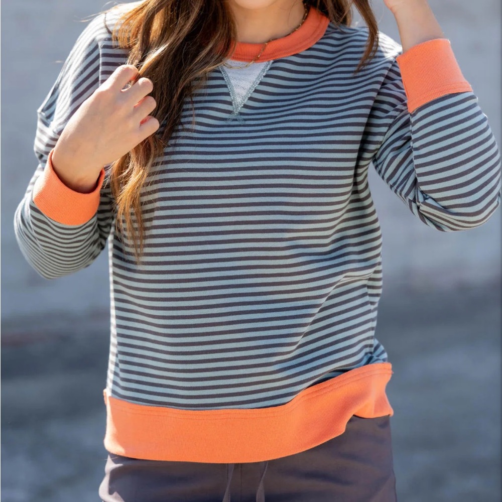 Staccato Striped Long Sleeve Sweatshirt with Orange Trim Women’s Medium